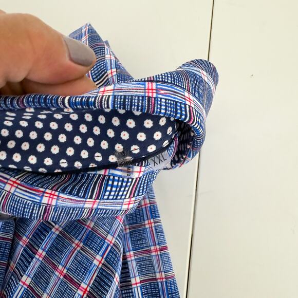 Bugatchi Shaped Fit Blue Red Check Dress Shirt Performance - 2XL XXL - Picture 8 of 10